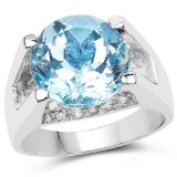 7.21 Carat Genuine Blue Topaz and White Cubic Zirconia .925 Sterling Silver Ring