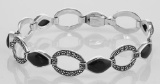 Antique Black Onyx and Marcasite Bracelet - Sterling Silver