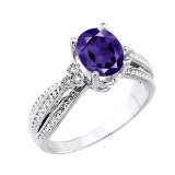 10K White Gold Genuine Amethyst and Diamond Proposal Ring