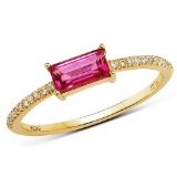 0.47 Carat Genuine Pink Tourmaline and White Diamond 14K Yellow Gold Ring