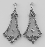 Crystal / Diamond Filigree Drop Earrings - Sterling Silver