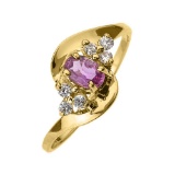 10K Beautiful Yellow Gold Diamond and Pink Sapphire Proposal and Birthstone Ring