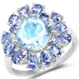 4.12 Carat Genuine Blue Topaz and Tanzanite .925 Sterling Silver Ring