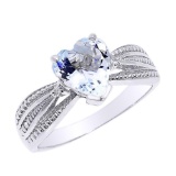 10K Beautiful White Gold Aquamarine and Diamond Proposal Ring