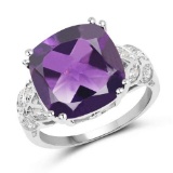 2.11 Carat Genuine Amethyst Tanzanite and White Topaz .925 Sterling Silver Ring