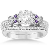 Diamond and Amethyst Bridal Ring Setting 14k White Gold (1.00ct)