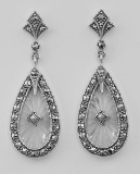 Sunray Crystal and Marcasite Filigree Earrings - Sterling Silver