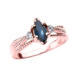 10K Rose Gold Genuine Blue Sapphire and Diamond Proposal Ring APPROX .58 CTW