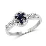 0.72 Carat Genuine Blue Sapphire and White Topaz .925 Sterling Silver Ring
