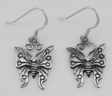 Cute Butterfly French Wire Earrings - Sterling Silver