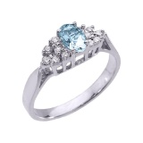 10K White Gold Aquamarine and Diamond Proposal Ladies Ring APPROX .60 CTW