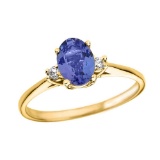 10K Yellow Gold Oval Tanzanite and Diamond Engagement Proposal Ring