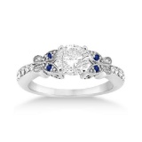 Butterfly Diamond and Sapphire Engagement Ring Setting 14k White Gold (0.90ctw)