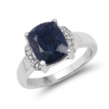 4.05 Carat Dyed Sapphire and White Topaz .925 Sterling Silver Ring