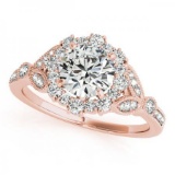 CERTIFIED 18K ROSE GOLD 1.13 CT G-H/VS-SI1 DIAMOND HALO ENGAGEMENT RING