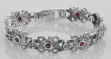 Victorian Style Marcasite & Garnet Bracelet - 7 1/4 inches - Sterling Silver