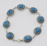 Turquoise Oval Link Bracelet - 7 1/4 inch - Sterling Silver