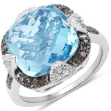 8.29 Carat Genuine Baby Swiss Blue Topaz and Diamond .925 Sterling Silver Ring Ring