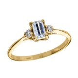 10K Yellow Gold Diamond and Aquamarine Proposal and Birthstone Ring APPROX .31 CTW