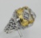 Antique Victorian Style Golden Citrine Filigree Diamond Ring Sterling Silver