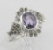 Victorian Style Genuine Amethyst and Marcasite Ring - Sterling Silver