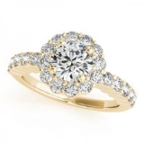 CERTIFIED 18K YELLOW GOLD 1.21 CT G-H/VS-SI1 DIAMOND HALO ENGAGEMENT RING