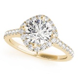 CERTIFIED 18K YELLOW GOLD 1.55 CT G-H/VS-SI1 DIAMOND HALO ENGAGEMENT RING