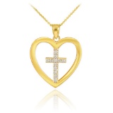 10K Gold Open Heart Diamond Cross Pendant APPROX .13 CTW (SI1-2 G-H)