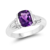 1.52 Carat Genuine Amethyst and White Topaz .925 Sterling Silver Ring