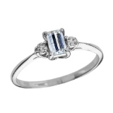 10K White Gold Diamond and Aquamarine Proposal and Birthstone Ring APPROX .31 CTW