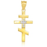 10K Diamond Studded Gold Russian Orthodox Cross Pendant
