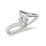 Certified 14K White Gold Diamond Leaf Ring 0.02 CTW