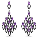 6.00 Carat Genuine Amethyst and Black Spinel .925 Sterling Silver Earrings