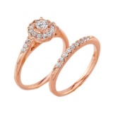 10K Rose Gold Diamond Halo Wedding Engagement Ring Set