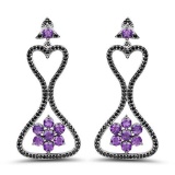 6.31 Carat Genuine Amethyst & Black Spinel .925 Sterling Silver Earrings