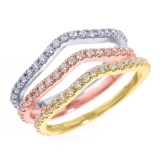 14k Tri Color Gold Chevron Diamond Stackable 3-Piece Wedding Ring Set APPROX .65 CTW (I1)