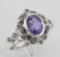 Lovely 1 Carat Genuine Amethyst and Marcasite Ring - Sterling Silver