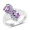 1.87 Carat Genuine Amethyst and Tanzanite .925 Sterling Silver Ring
