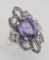 Large 2 1/2 Carat Genuine Amethyst and Marcasite Ring - Sterling Silver