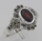 Antique Style Garnet and Marcasite Ring - Sterling Silver