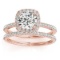 Square Halo Diamond Bridal Set Ring and Band 14k Rose Gold 1.35ct