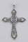 Antique Style Amethyst and Marcasite Cross Pendant - Sterling Silver