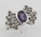 Antique Style Genuine Amethyst and Marcasite Ring - Sterling Silver