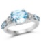 3.06 Carat Genuine Blue Topaz and White Diamond .925 Sterling Silver Ring