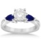 Diamond and Pear Blue Sapphire Engagement Ring 14k White Gold (1.49ct)