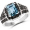 2.95 Carat Genuine London Blue Topaz & Black Spinel .925 Sterling Silver Ring