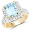 14K Yellow Gold Plated 5.03 Carat Genuine Blue Topaz and White Topaz .925 Sterling Silver Ring