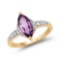 14K Yellow Gold Plated 1.55 Carat Genuine Amethyst and White Topaz .925 Sterling Silver Ring