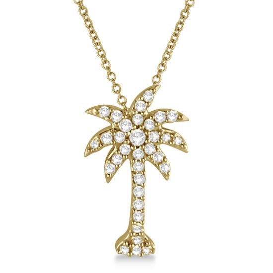 Palm Tree Shaped Diamond Pendant Necklace 14k Yellow Gold (1/4ct)