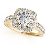 CERTIFIED 18K YELLOW GOLD 1.43 CT G-H/VS-SI1 DIAMOND HALO ENGAGEMENT RING